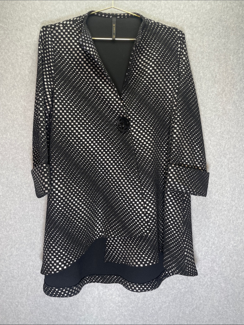 IC by Connie K Asymmetrical Optical Dot Artsy 3/4 Sleeve Jacket Topper